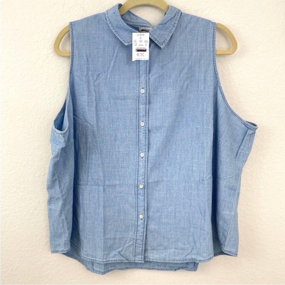 J. Crew Women's Plus Chambray Sleeveless Cotton Button Up Shirt Blue Size 3X